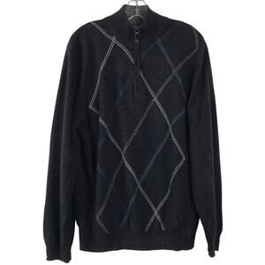 Tricots St Raphael Argyle Half-Zip Sweater Charcoal Gray Size Large